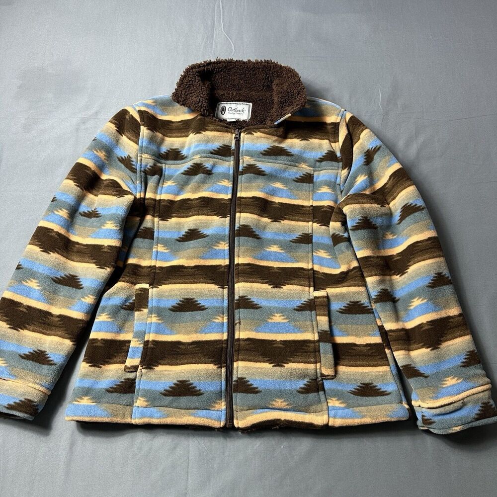 Southwestern-Pattern Fleece Jacket - Blue & Brown